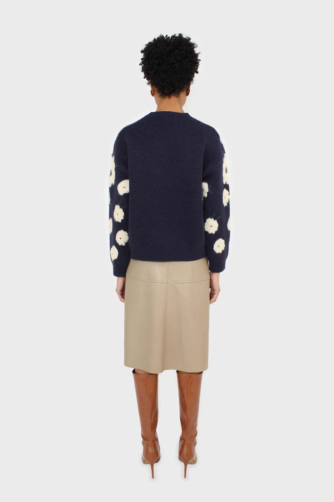 Navy and white floral crew neck jumper_5