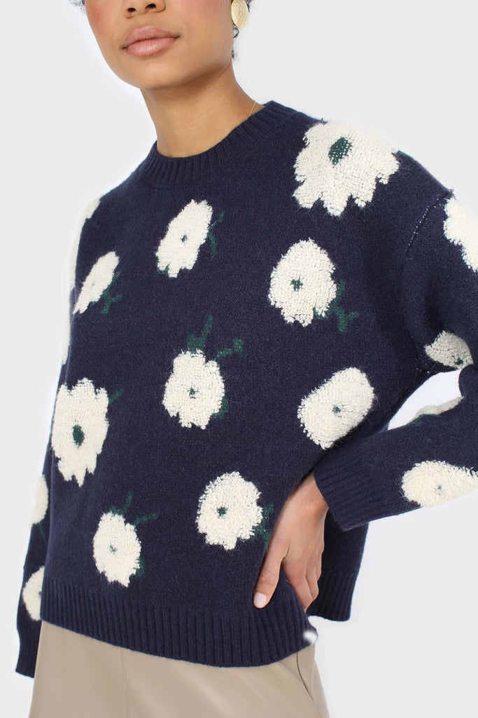 Navy and white floral crew neck jumper_8