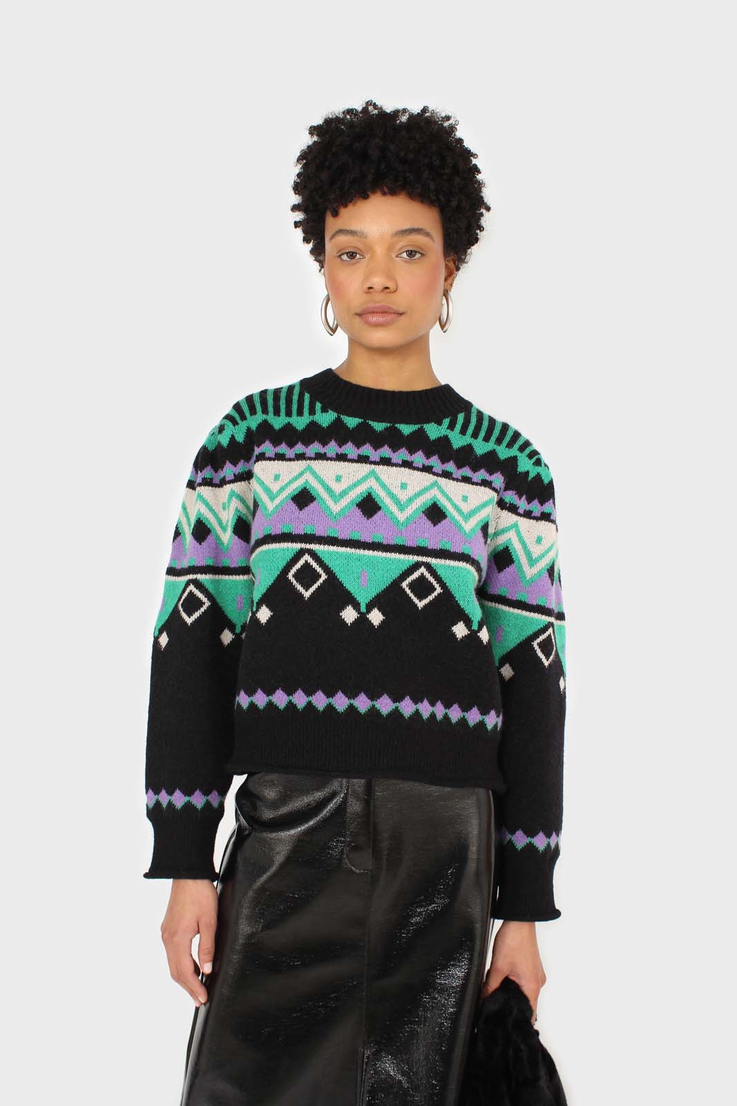 Black zig zag puff sleeved jumper_6