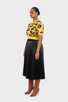 Yellow and brown brushed leopard knit tee_5