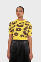 Yellow and brown brushed leopard knit tee_4