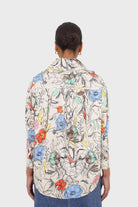 Ivory sketch print large collar blouse_2