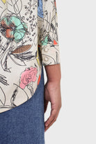 Ivory sketch print large collar blouse_6