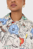 Ivory sketch print large collar blouse_9