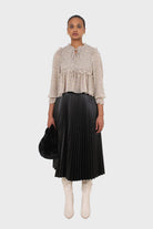 Green and lilac floral print smocked blouse_2