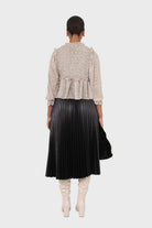 Green and lilac floral print smocked blouse_4