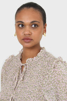 Green and lilac floral print smocked blouse_5