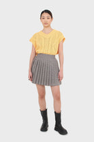 Grey and yellow checked pleated mini skirt_1