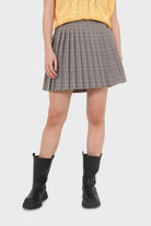 Grey and yellow checked pleated mini skirt_4