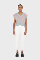 Blue and pink giant houndstooth sweater vest_3