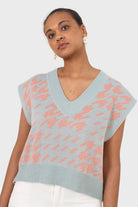 Blue and pink giant houndstooth sweater vest_1