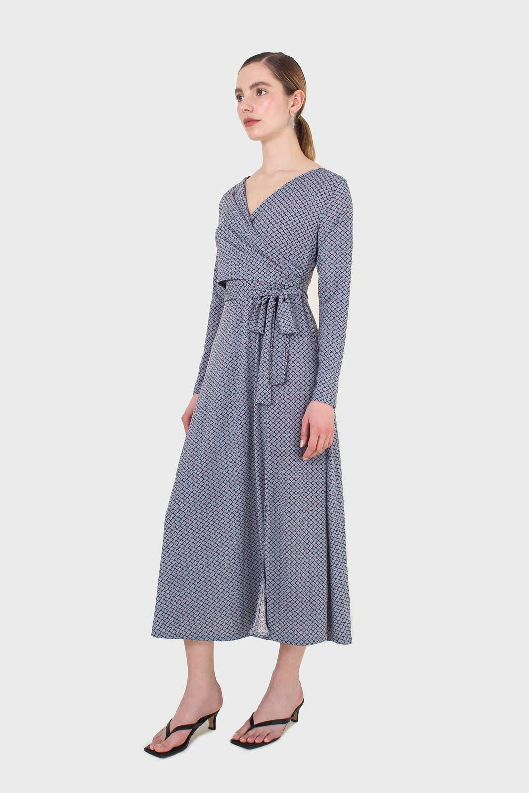 Blue and purple diamond jersey wrap dress_7