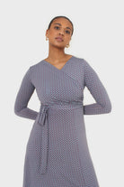 Blue and purple diamond jersey wrap dress_13