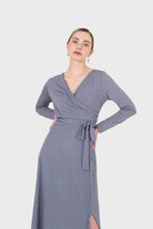 Blue and purple diamond jersey wrap dress_4