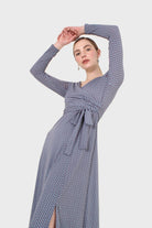 Blue and purple diamond jersey wrap dress_5