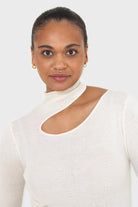 Ivory large cut out fitted knit turtleneck_7