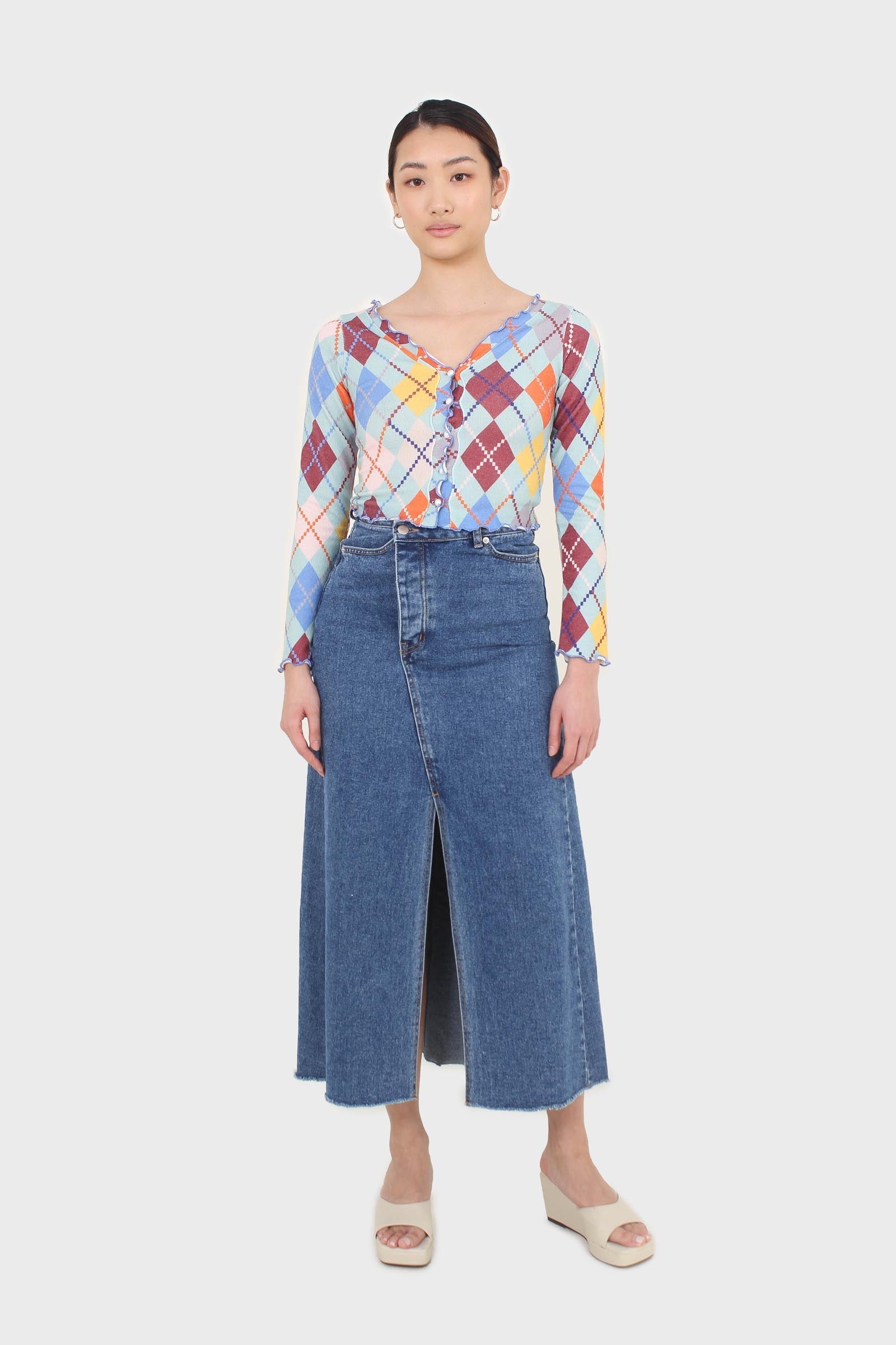 Mint multicoloured argyle button up top_4