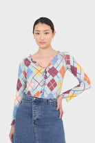 Mint multicoloured argyle button up top_5