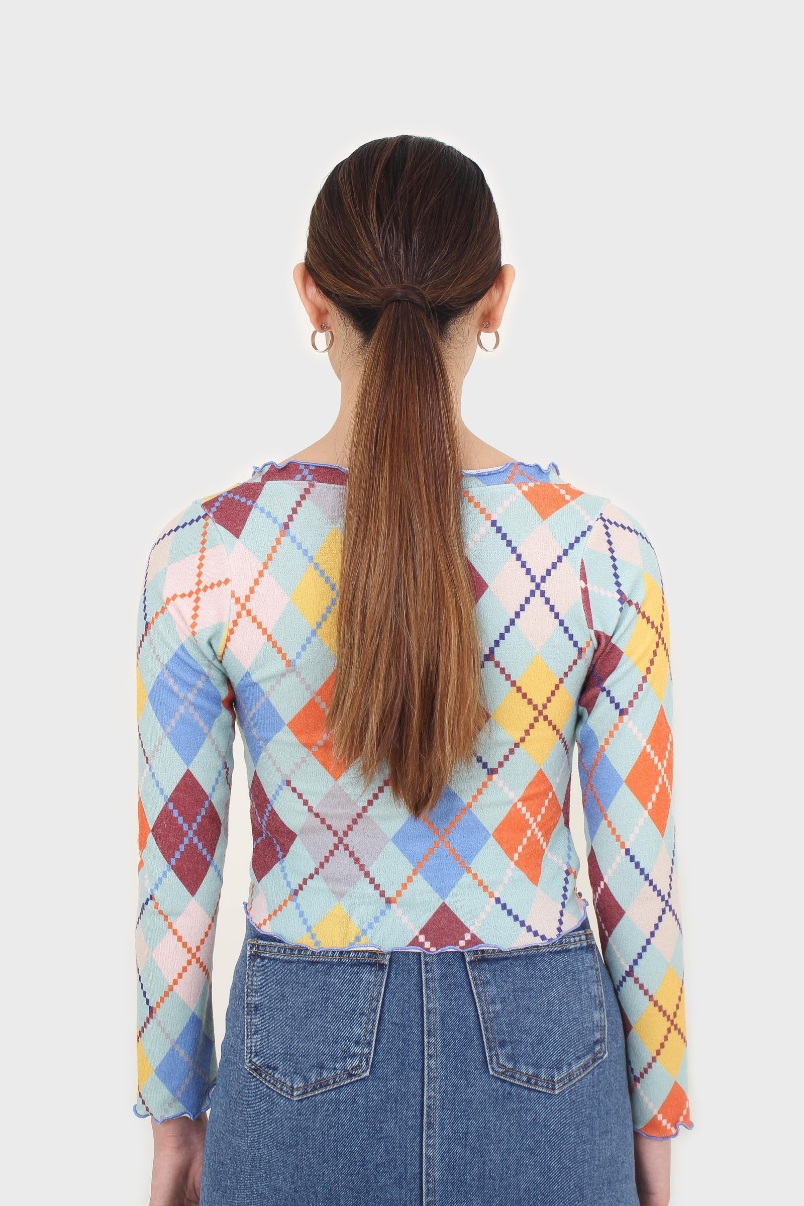 Mint multicoloured argyle button up top_3