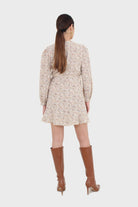 Ivory floral print ruffle trim wrap dress_5