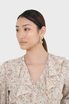 Ivory floral print ruffle trim wrap dress_4