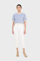 Blue and white daisies short puff sleeved top_5