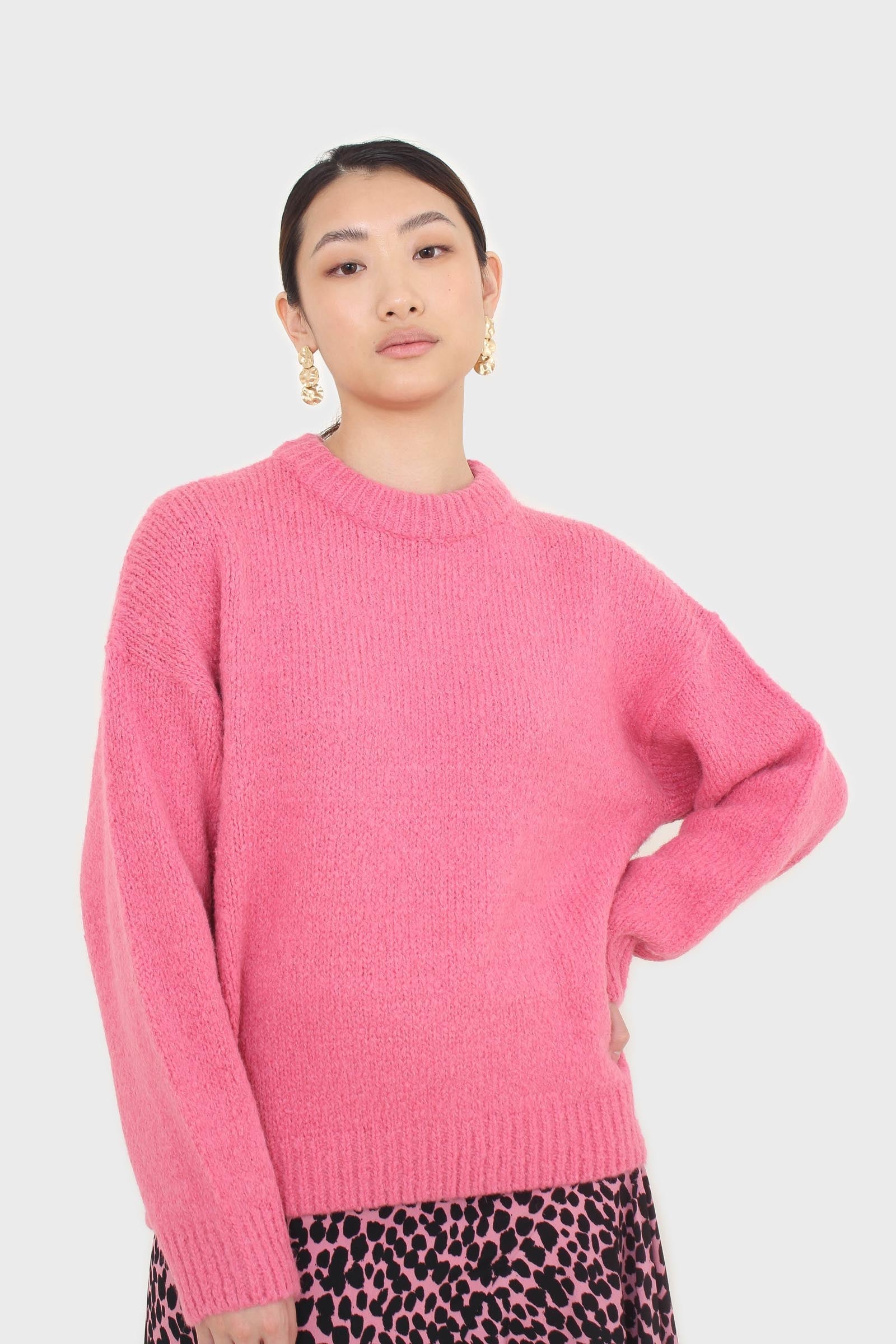 Hot pink oversized crew neck jumper