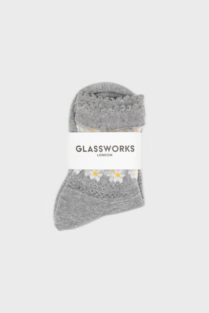 Grey sheer daisies ankle block socks_3