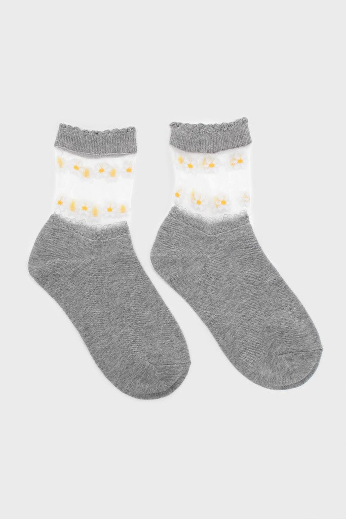 Grey sheer daisies ankle block socks_4