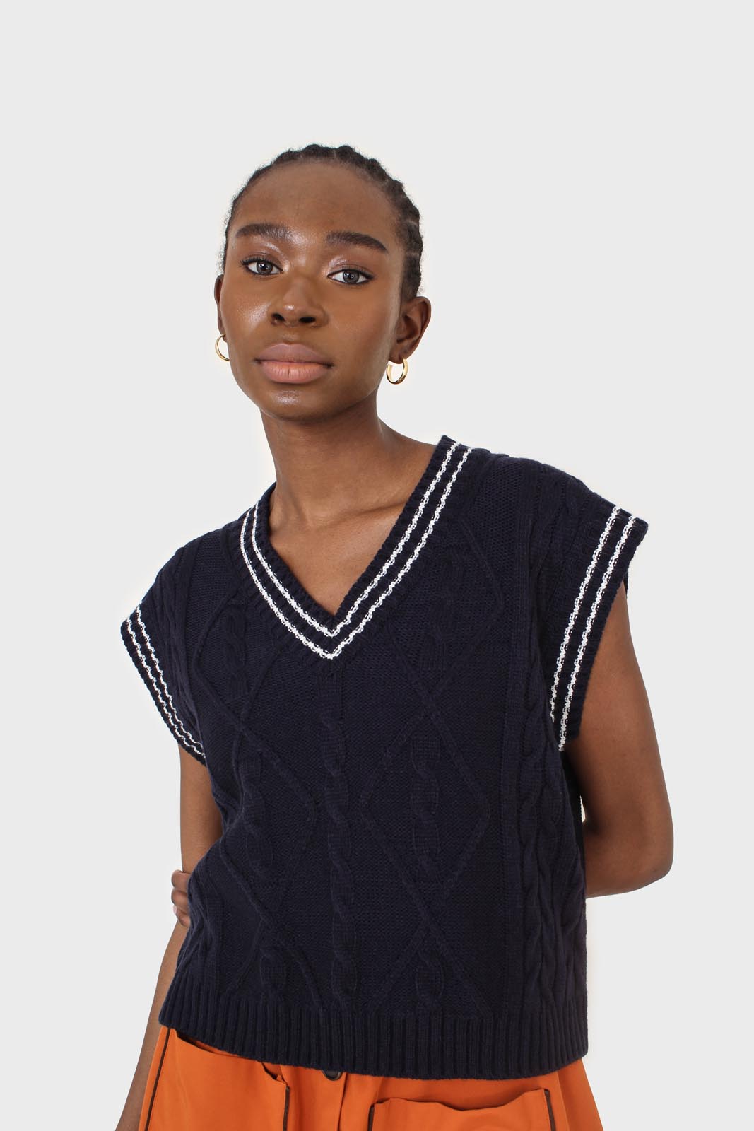 Navy and white varsity cable sweater vest_1