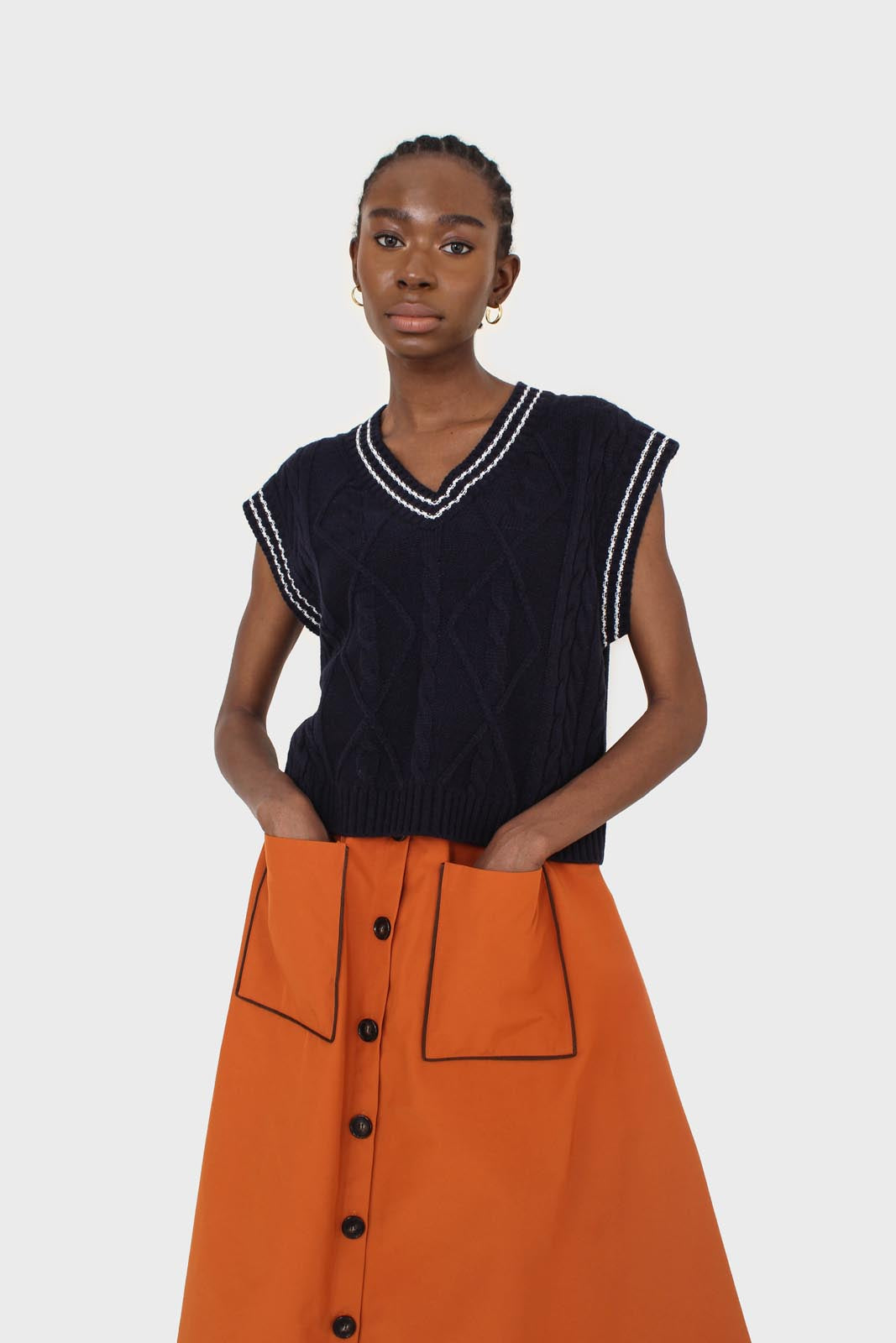 Navy and white varsity cable sweater vest_2