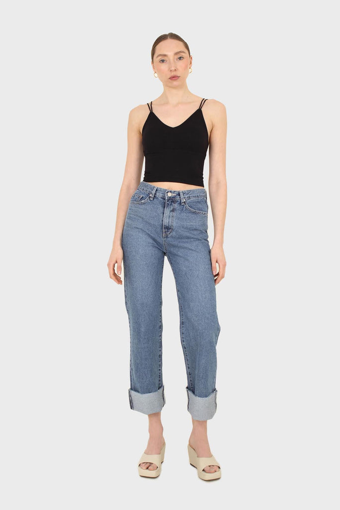Mid blue high waisted cuffed jeans - 608_4