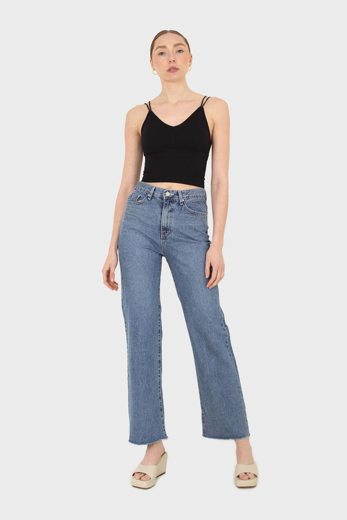 Mid blue high waisted cuffed jeans - 608_5