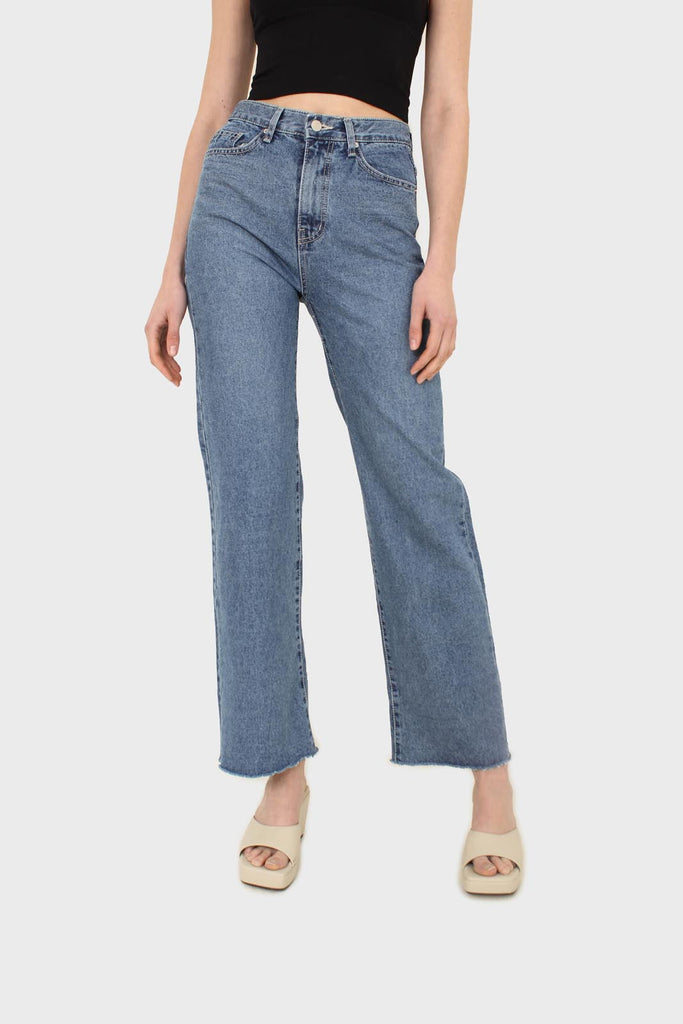 Mid blue high waisted cuffed jeans - 608_1