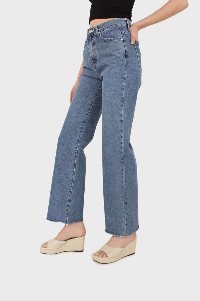 Mid blue high waisted cuffed jeans - 608_6