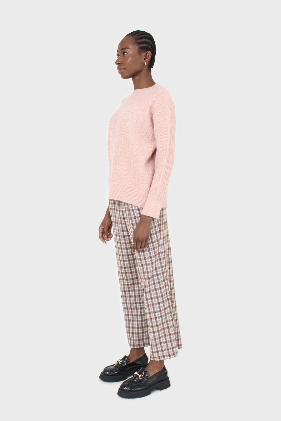 Brown plaid wide leg trousers_4