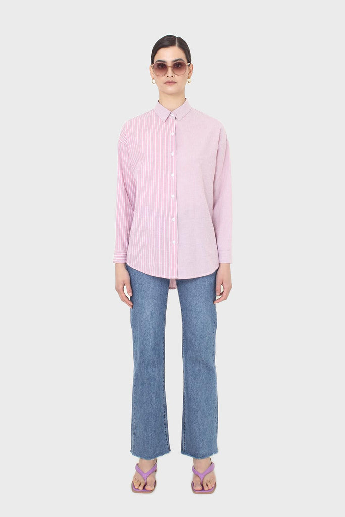 Pink and white multistripe loose fit shirt_4