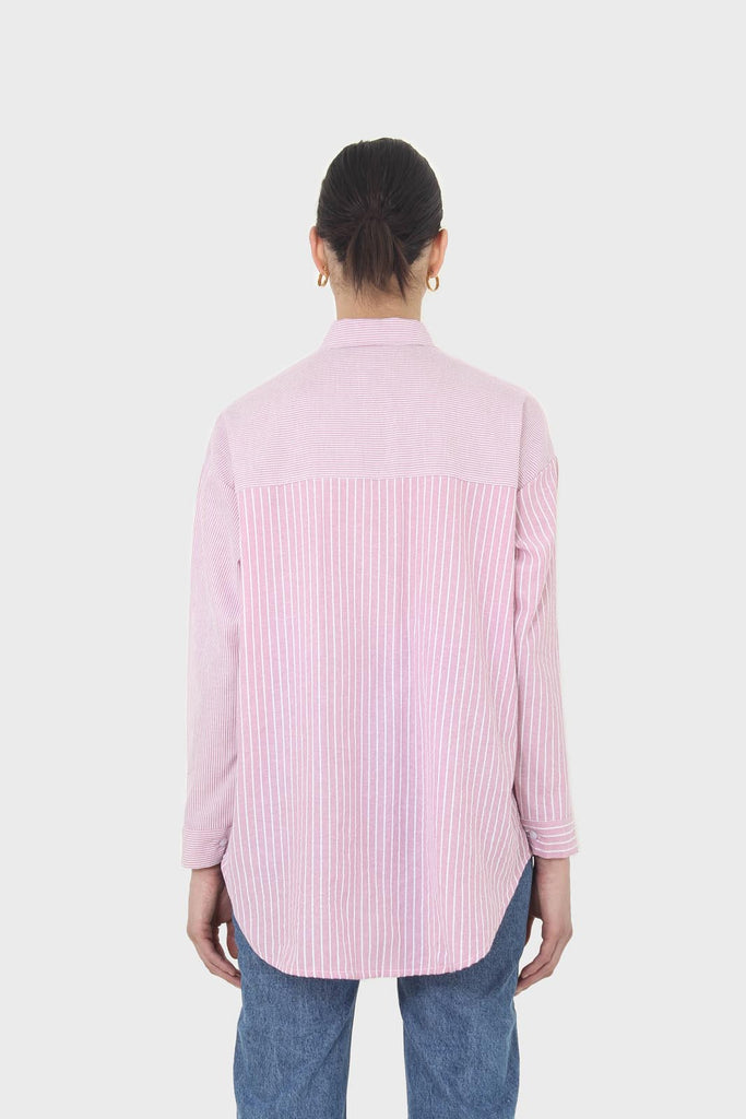 Pink and white multistripe loose fit shirt_2