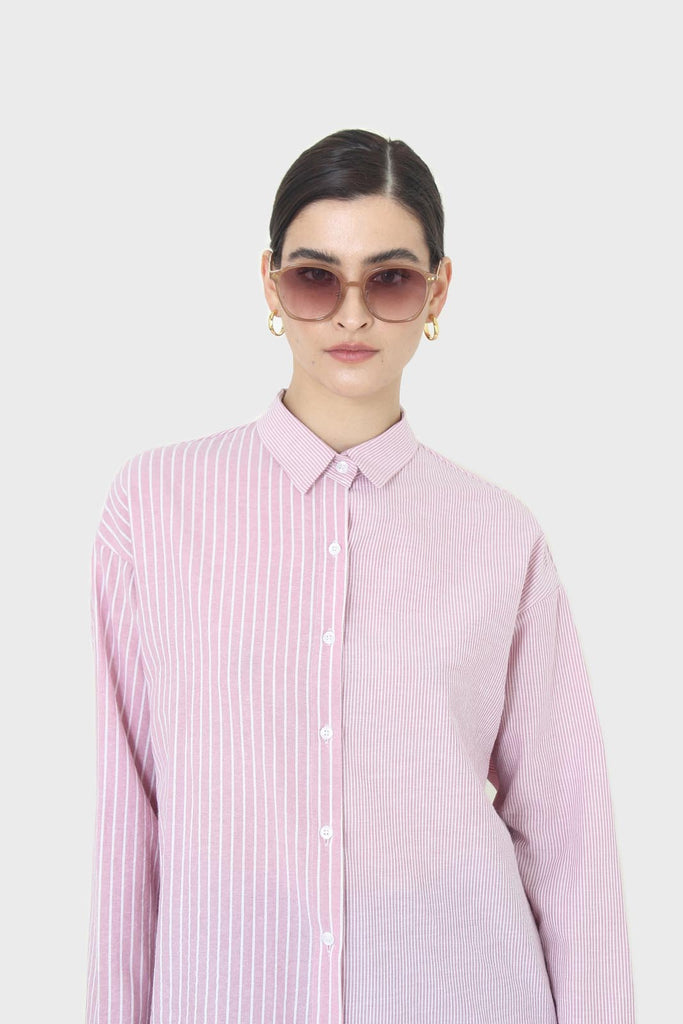 Pink and white multistripe loose fit shirt_8