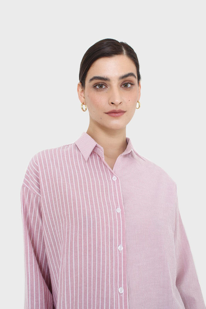 Pink and white multistripe loose fit shirt_9