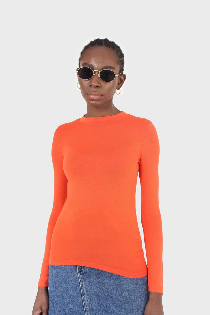 Bright orange soft jersey long sleeve top_9