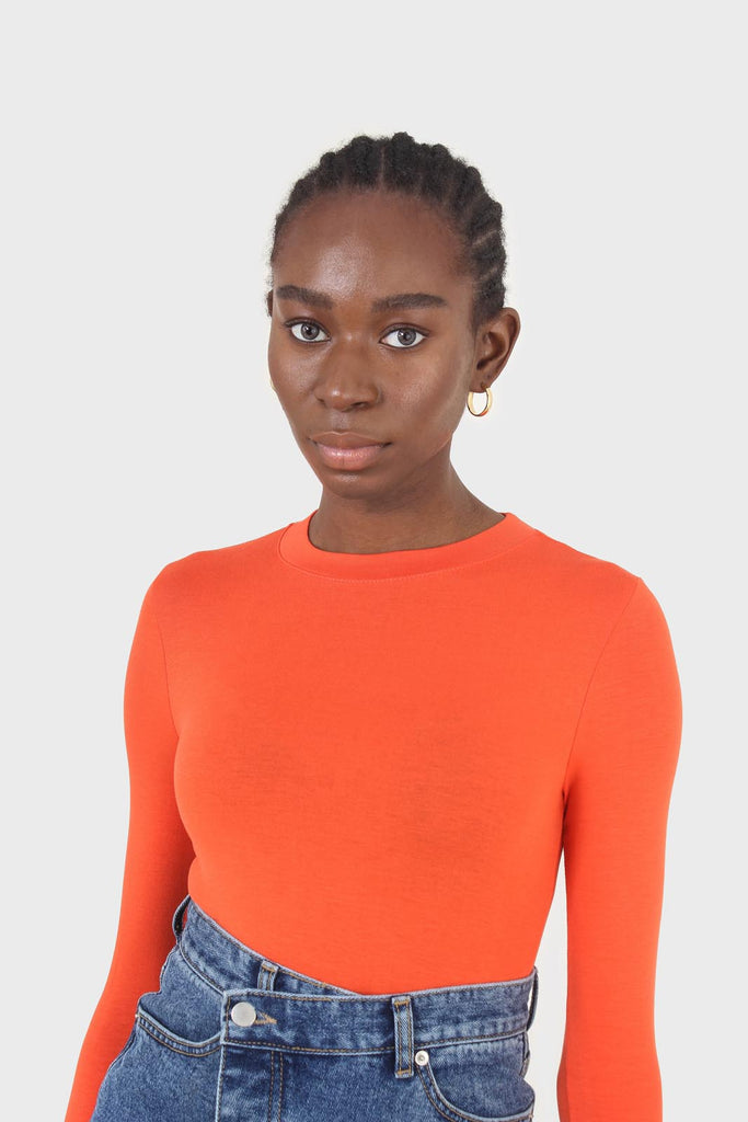 Bright orange soft jersey long sleeve top_1