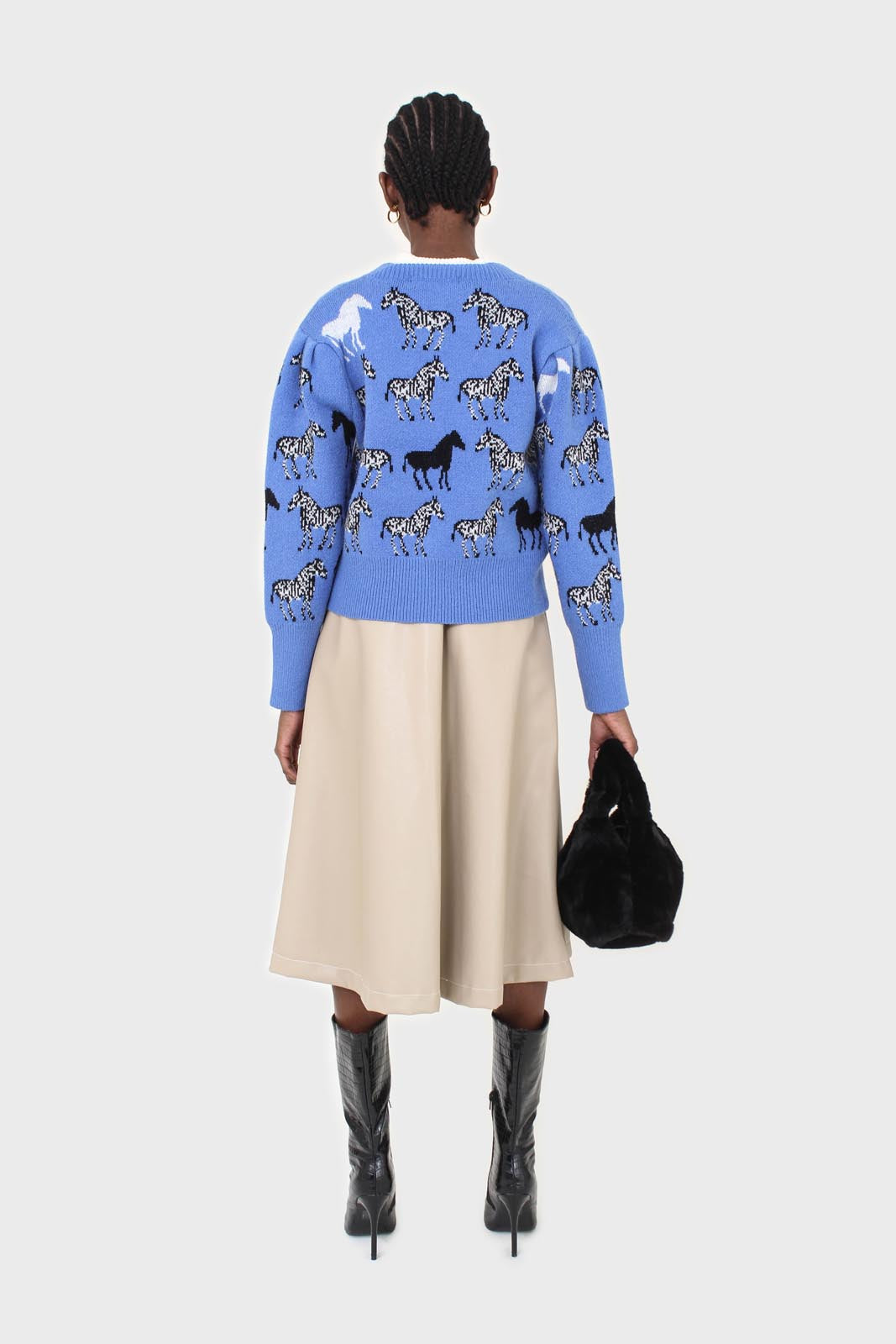 Blue zebra metal button puff sleeved cardigan_8