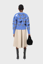 Blue zebra metal button puff sleeved cardigan_8