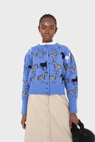 Blue zebra metal button puff sleeved cardigan_9