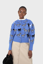 Blue zebra metal button puff sleeved cardigan_3