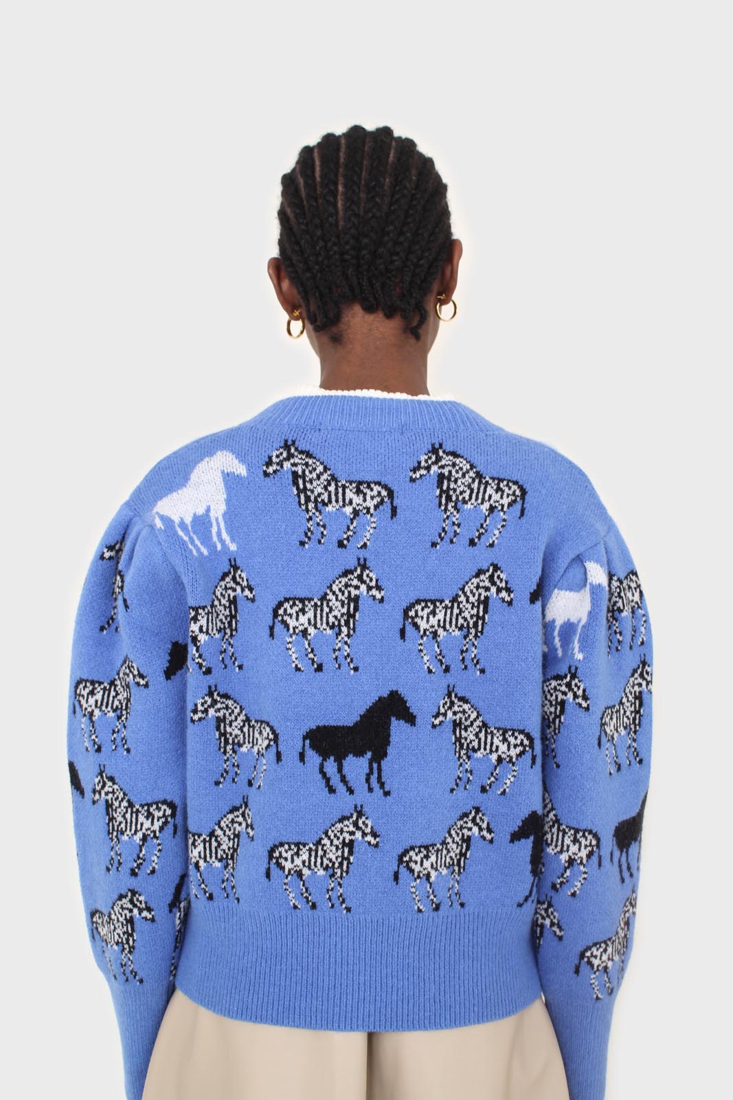 Blue zebra metal button puff sleeved cardigan_2