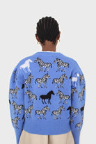 Blue zebra metal button puff sleeved cardigan_2