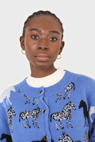 Blue zebra metal button puff sleeved cardigan_4