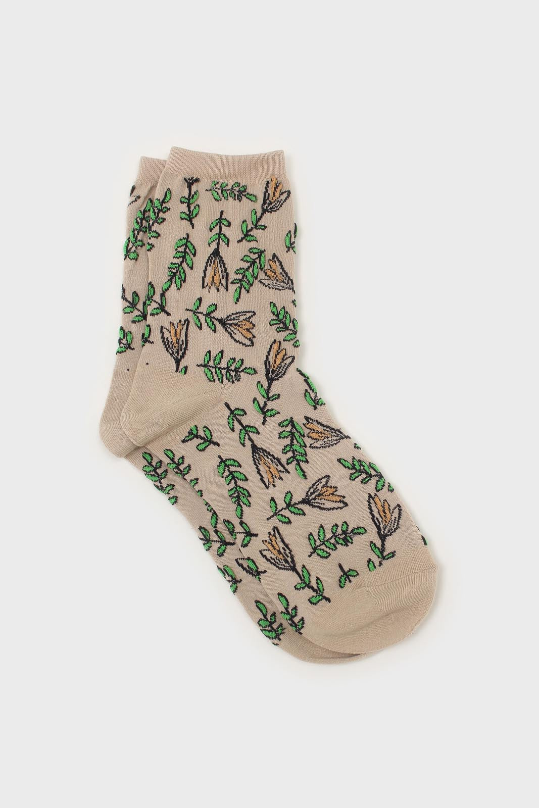 Dark beige botanical socks_1